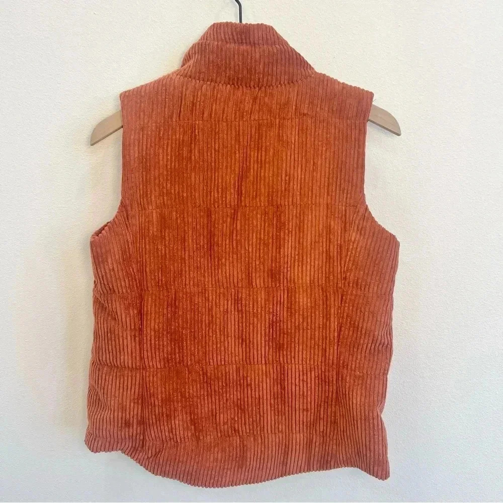 Staccato On the Go Corduroy Dark Orange Puffer Vest Zip Snap Front Size Small - Picture 4 of 13